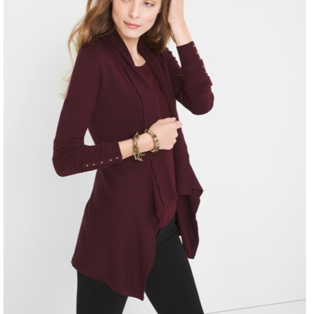 White House Black Market Burgundy Open Cardigan Sweater Size S‎